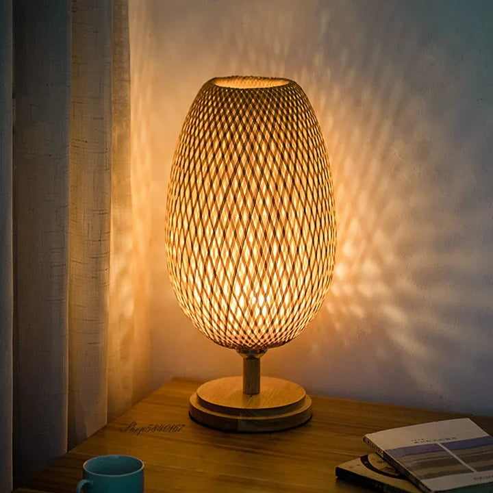 BambooLuxe - Lampe de Table Vintage en Bambou Naturel pour un Style Unique