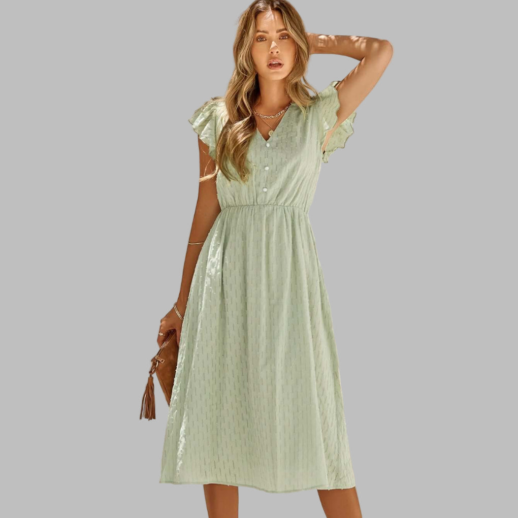 Robe Midi Flottante Femme à Col en V avec Volants