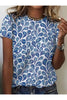 T-shirt Imprimé Bleu Femme Col Rond & Manches Courtes