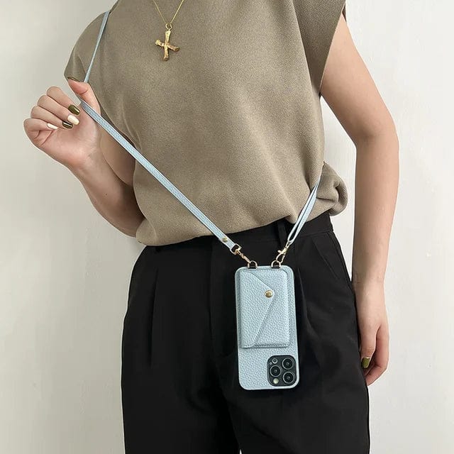 Coque de téléphone en cuir crossbody avec cordon de clés et support de carte