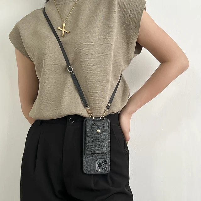 Coque de Téléphone en Cuir Crossbody – Avec Cordon et Support de Carte Intégré