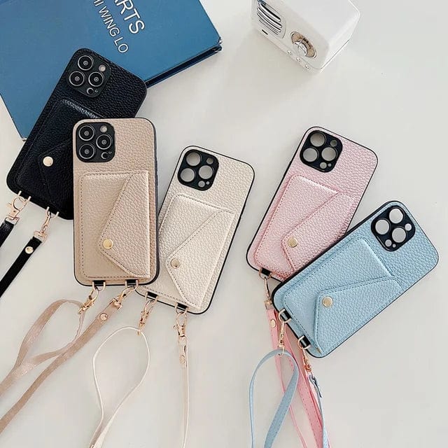 Coque de Téléphone en Cuir Crossbody – Avec Cordon et Support de Carte Intégré