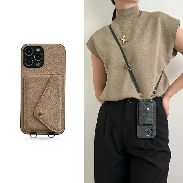 Coque de Téléphone en Cuir Crossbody – Avec Cordon et Support de Carte Intégré