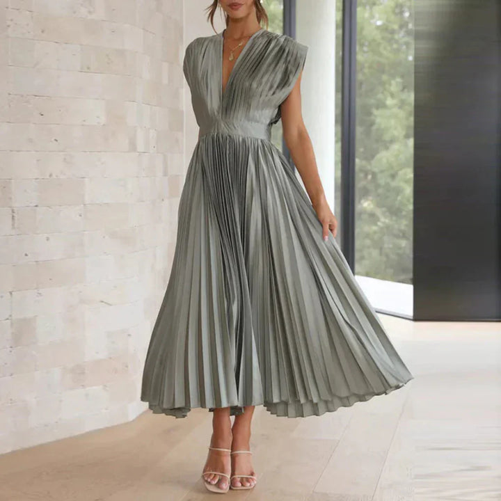 Robe sans manches à col en V moderne pour femmes – Style chic de jour à soir