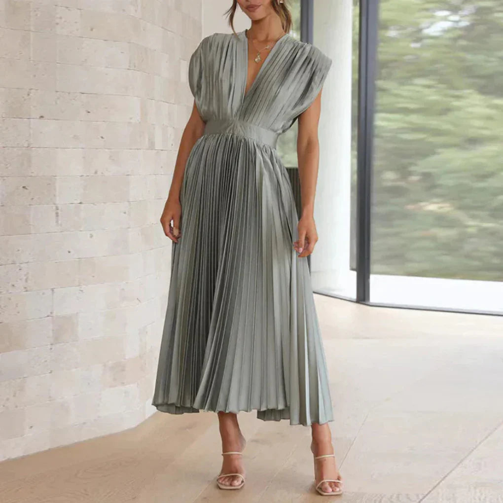 Robe sans manches à col en V moderne pour femmes – Style chic de jour à soir