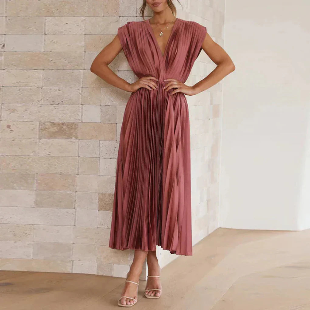 Robe sans manches à col en V moderne pour femmes – Style chic de jour à soir
