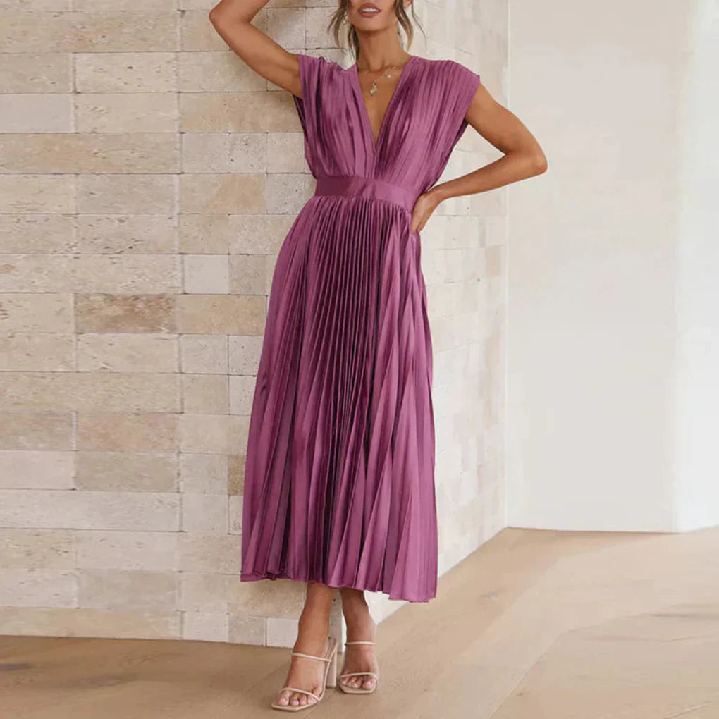 Robe sans manches à col en V moderne pour femmes – Style chic de jour à soir