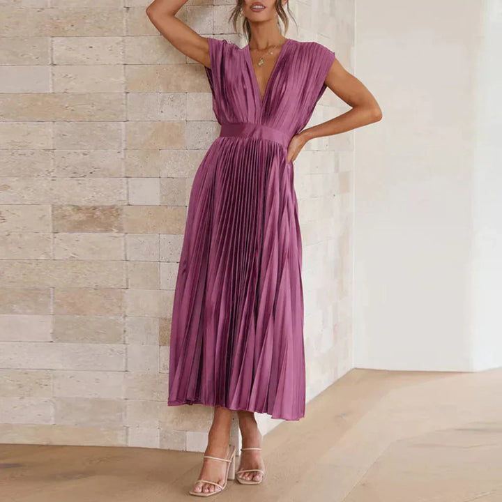 Robe sans manches à col en V moderne pour femmes – Style chic de jour à soir