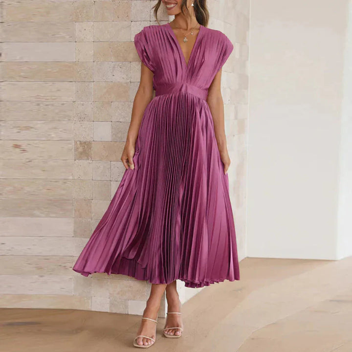 Robe sans manches à col en V moderne pour femmes – Style chic de jour à soir