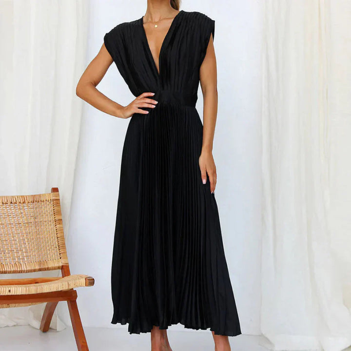 Robe sans manches à col en V moderne pour femmes – Style chic de jour à soir