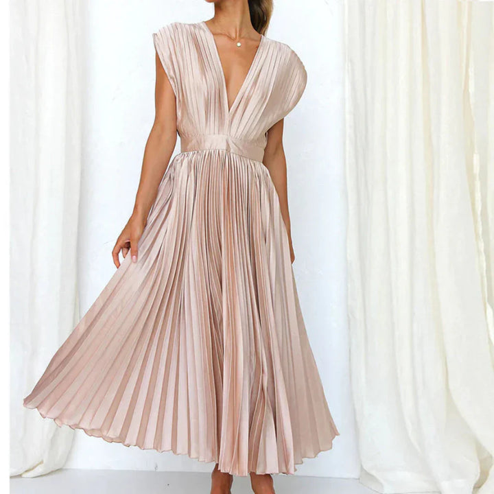 Robe sans manches à col en V moderne pour femmes – Style chic de jour à soir