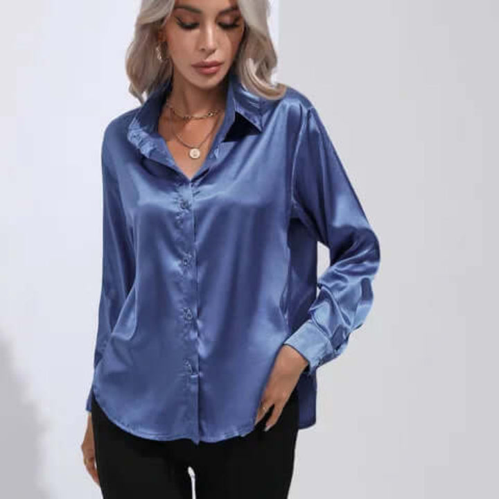 Blouse en satin à manches longues pour femme