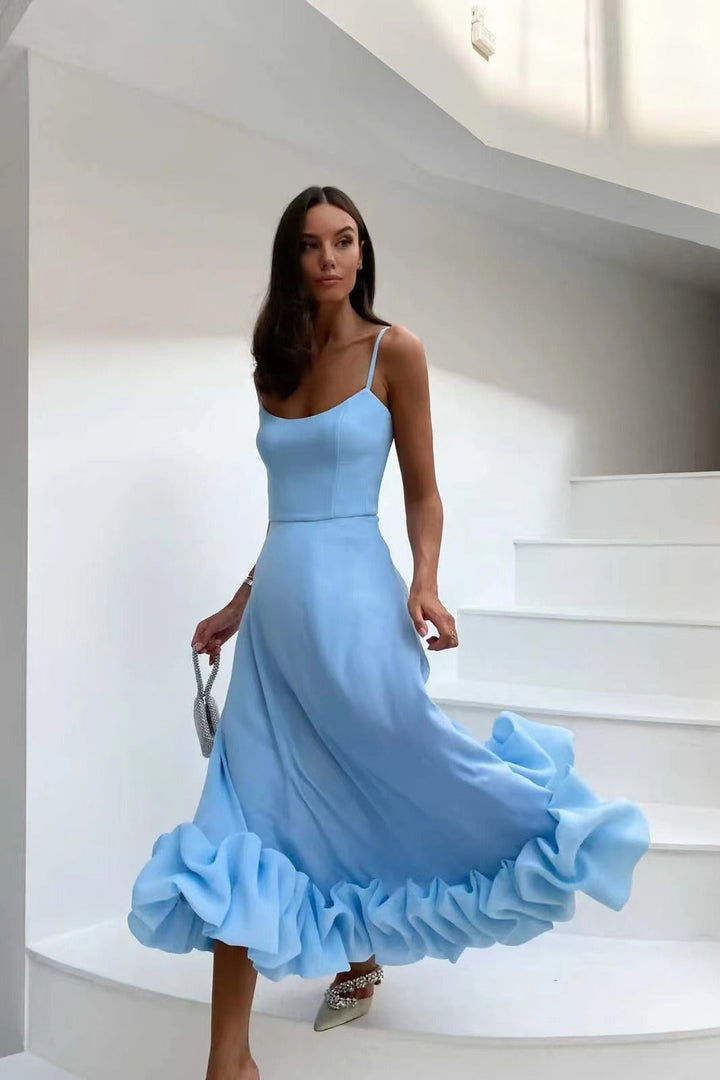 Robe Midi Soirée Élégante avec Volants