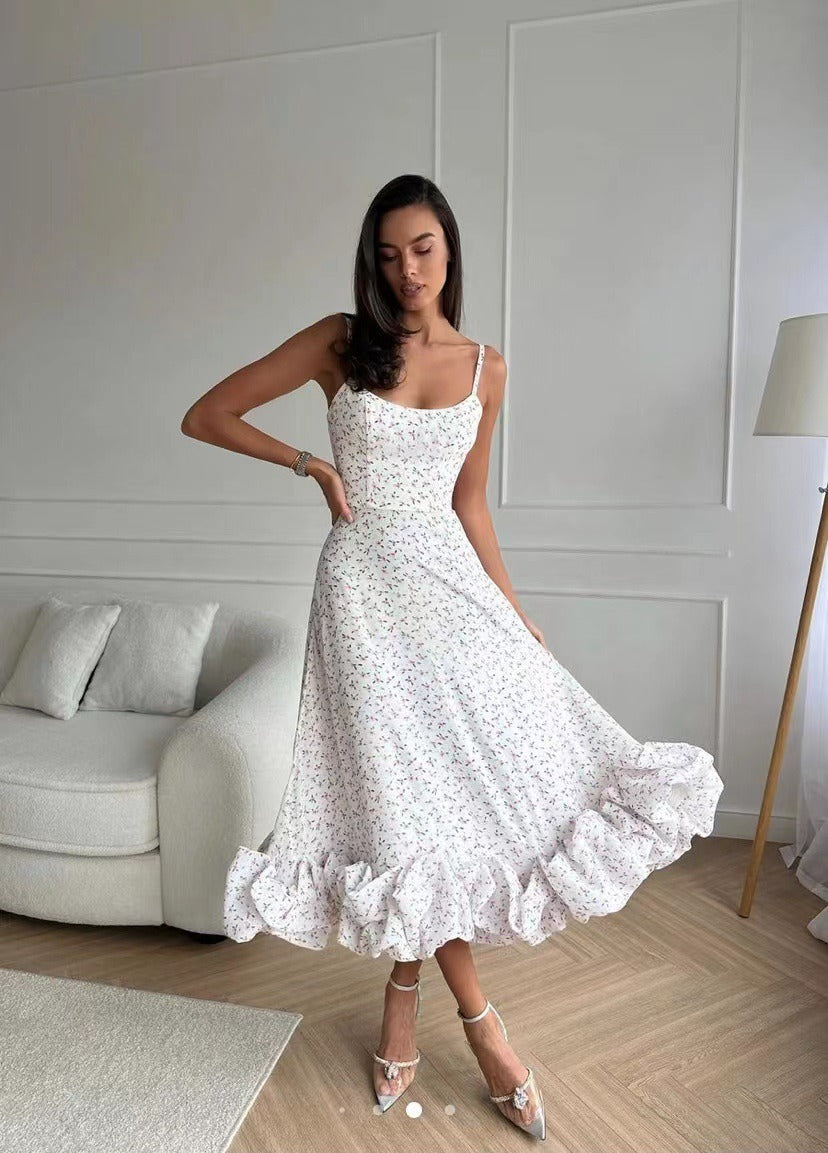 Robe Midi Soirée Élégante avec Volants