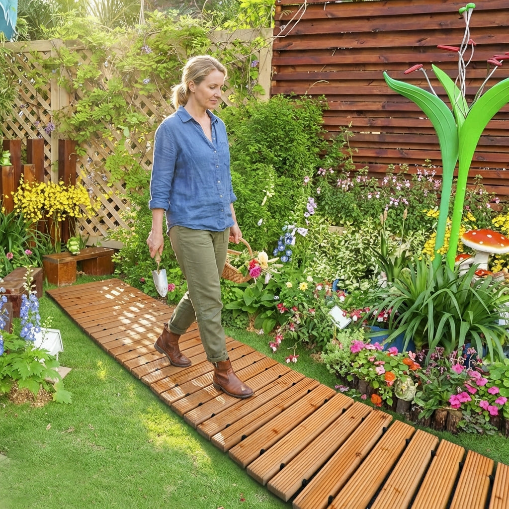 Chemin de jardin en bois déroulant