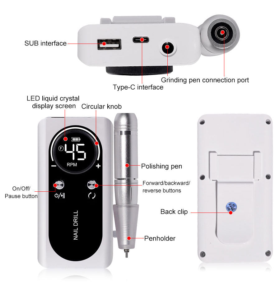 Perceuse à Ongles Électrique Rechargeable 45 000 tr/min