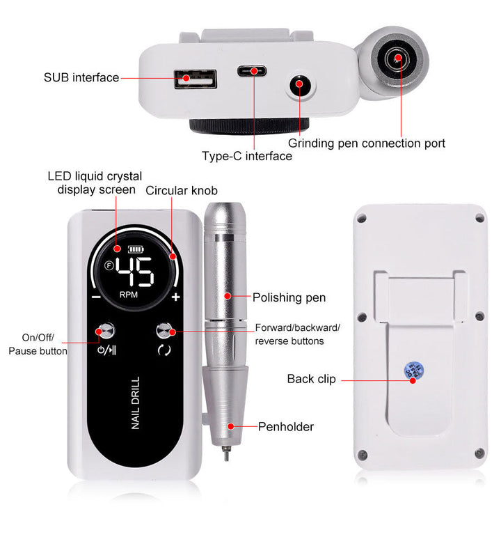 Perceuse à Ongles Électrique Rechargeable 45 000 tr/min