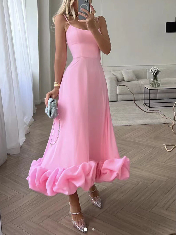 Robe Midi Soirée Élégante avec Volants
