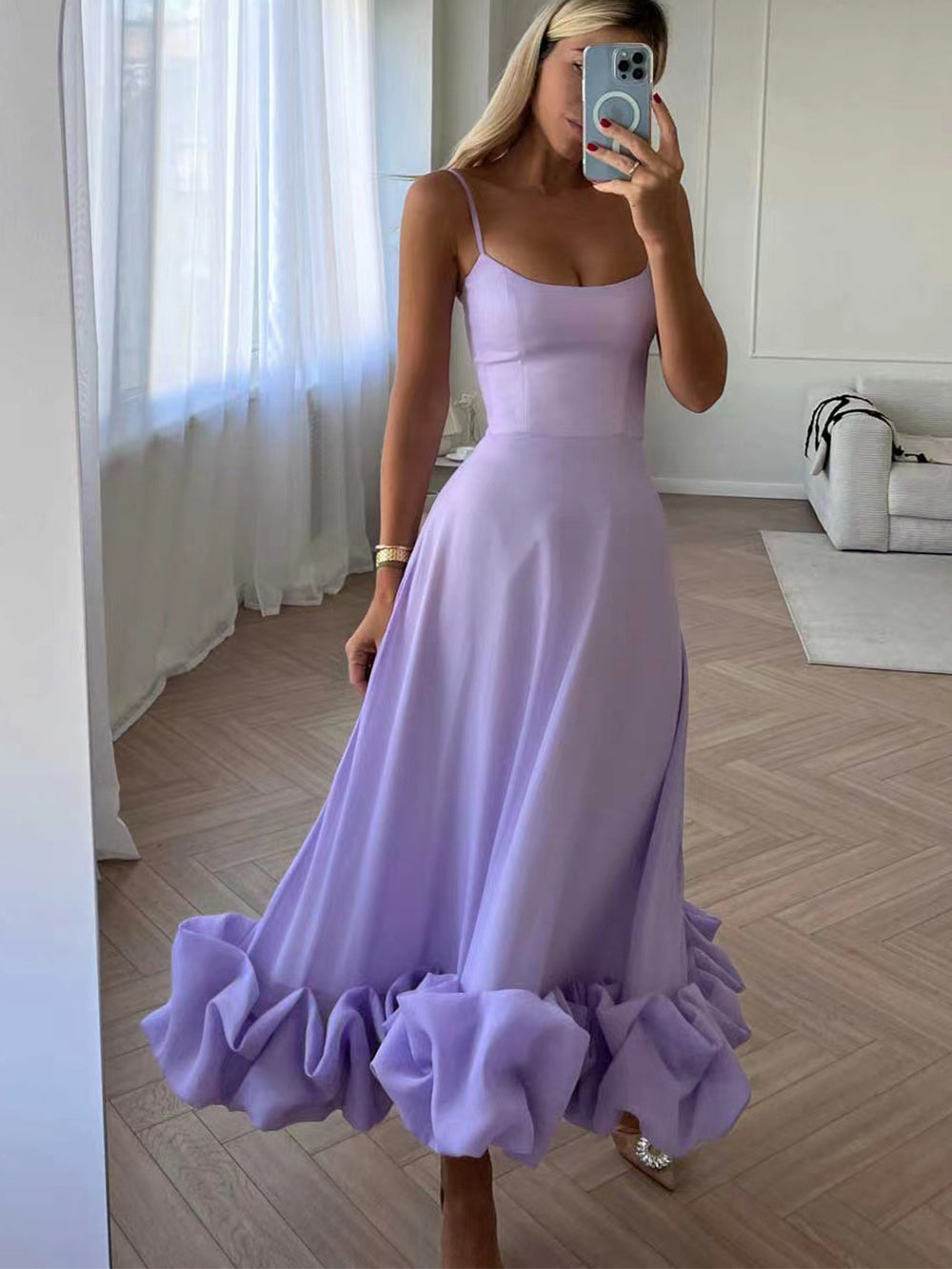 Robe Midi Soirée Élégante avec Volants