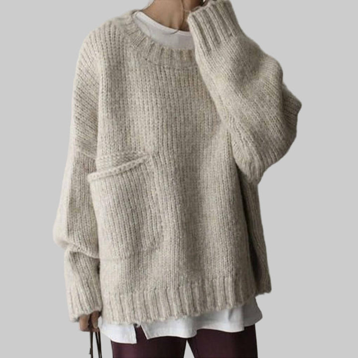 Pull Oversize Ivoire avec Poche Avant – Couche Quotidienne Détendue