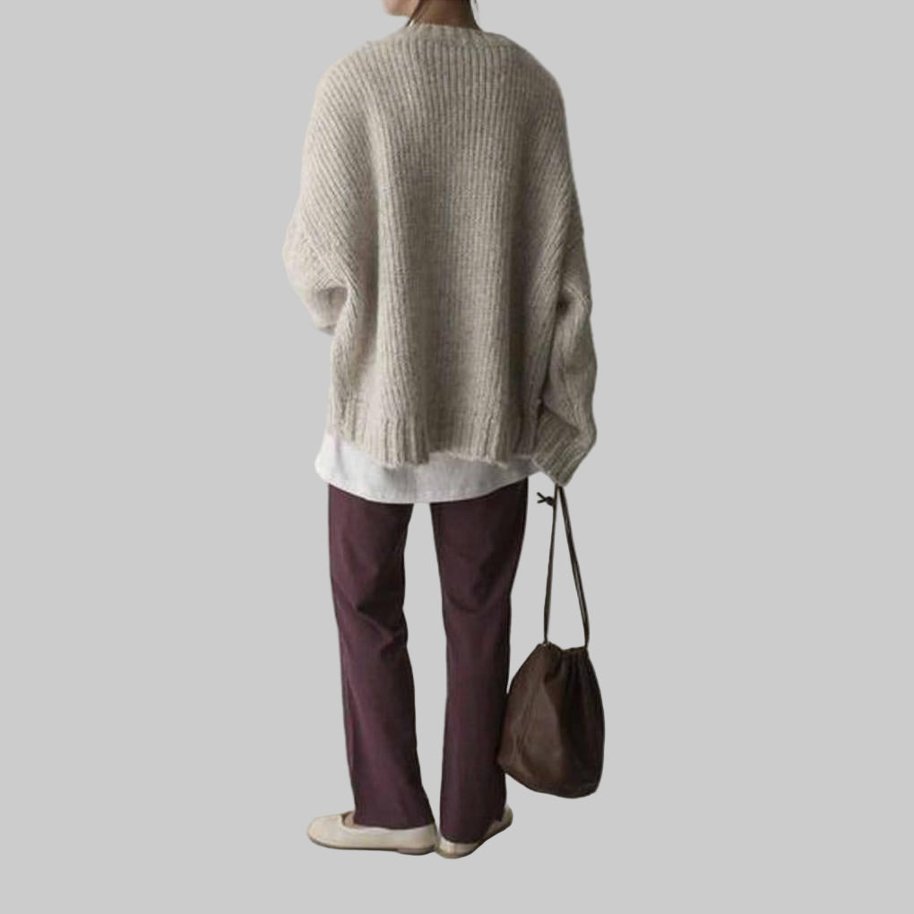 Pull Oversize Ivoire avec Poche Avant – Couche Quotidienne Détendue