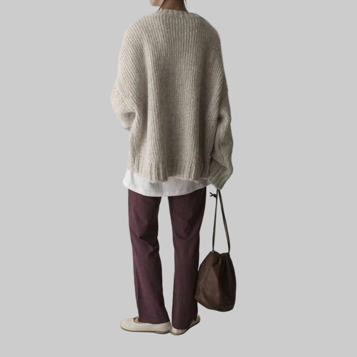 Pull Oversize Ivoire avec Poche Avant – Couche Quotidienne Détendue