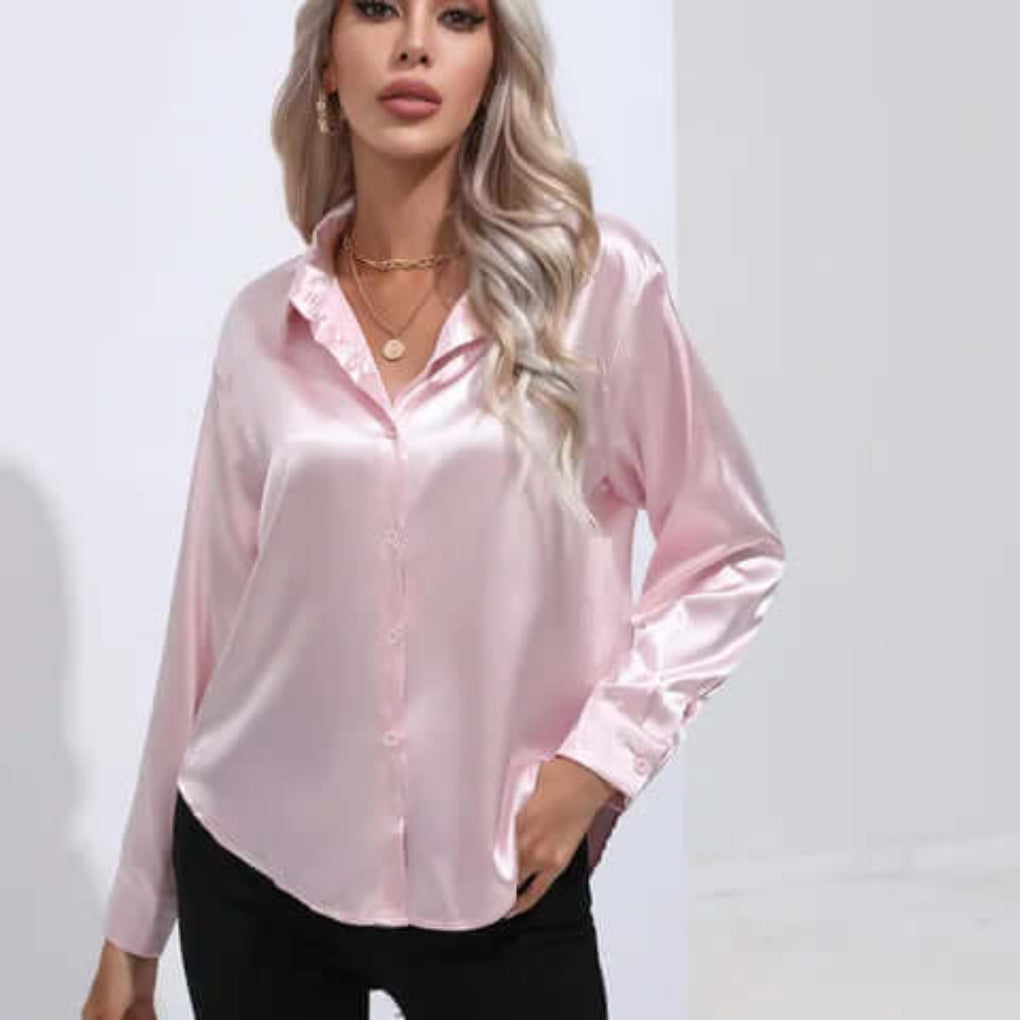 Blouse en satin à manches longues pour femme