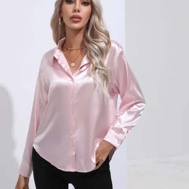 Blouse en satin à manches longues pour femme