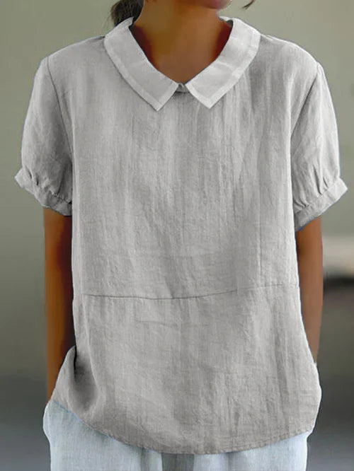 Haut en Coton & Lin Classique Couleur Unie Confort Naturel avec Style Sans Effort