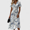 Sophia | Robe Midi Enveloppée Florale Décolleté en V Manches Courtes