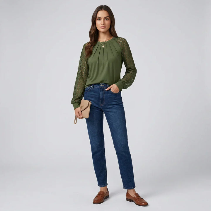 Chemise à manches longues en dentelle plissée