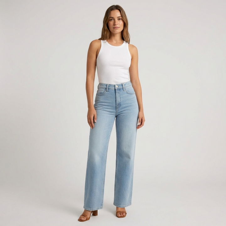 Jeans droits taille haute pour femmes – Style court décontracté