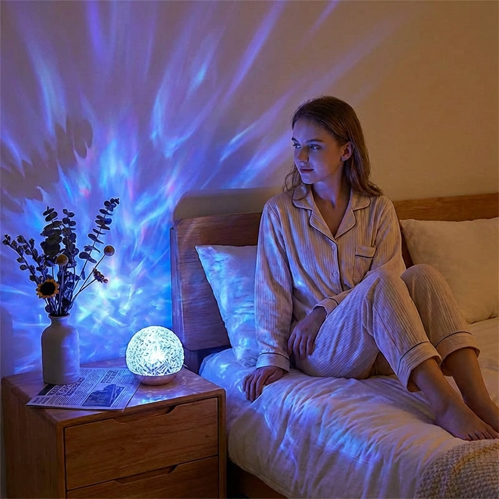 Lampe relaxante avec vagues océaniques colorées