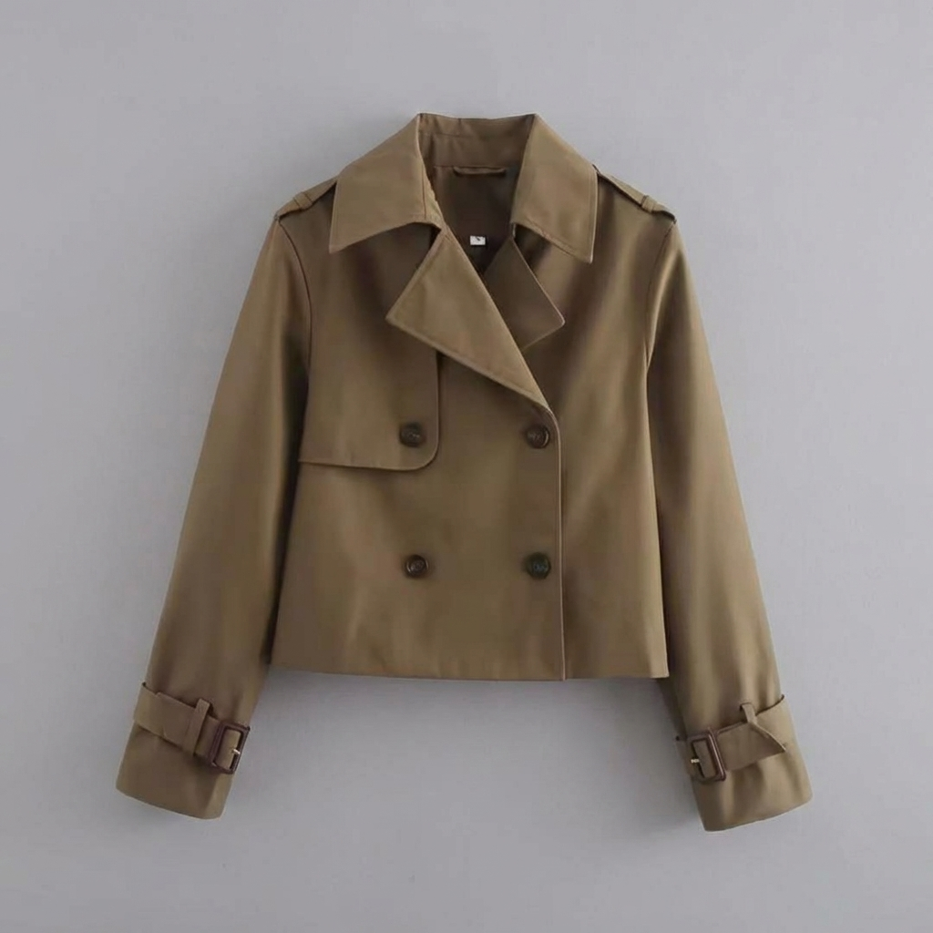 Veste trench courte pour femmes avec double boutons