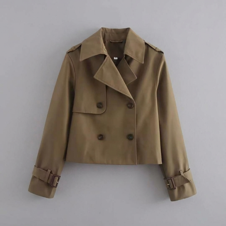 Veste trench courte pour femmes avec double boutons