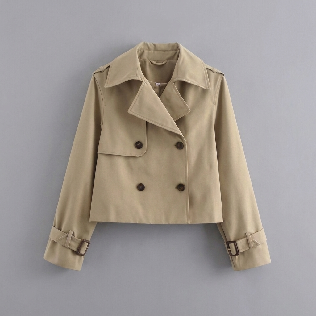 Veste trench courte pour femmes avec double boutons