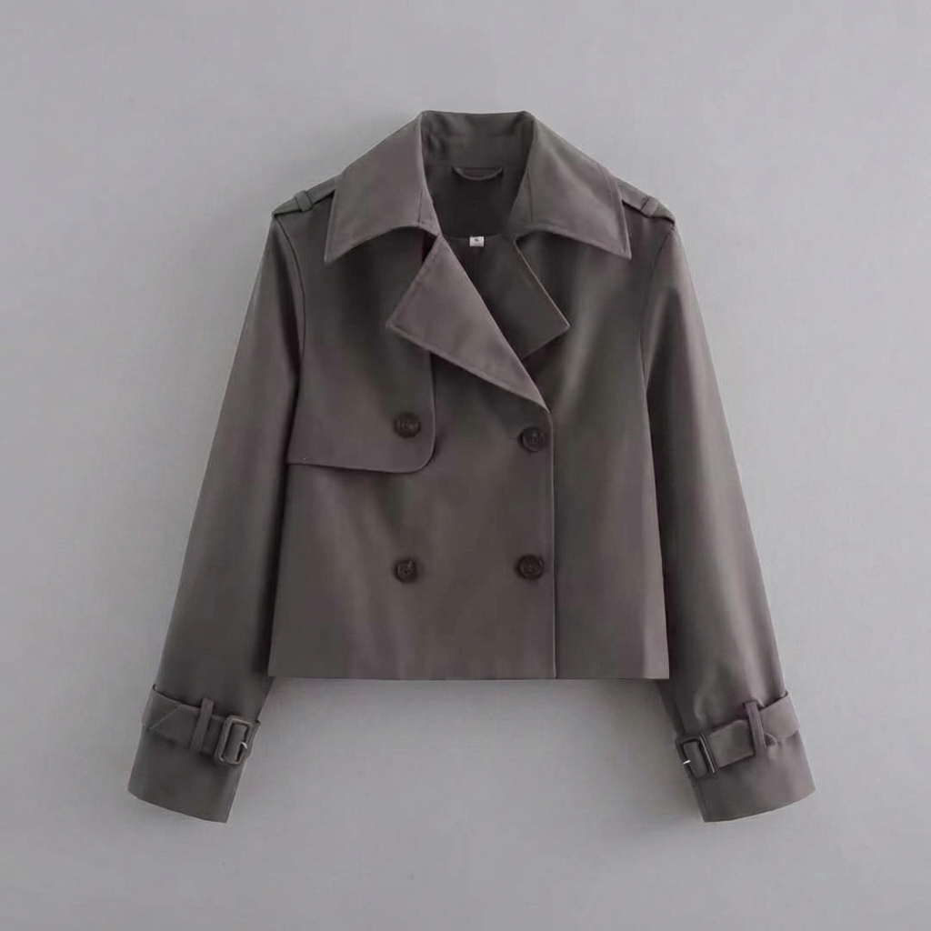 Veste trench courte pour femmes avec double boutons