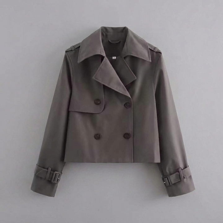 Veste trench courte pour femmes avec double boutons