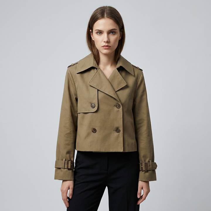Veste trench courte pour femmes avec double boutons