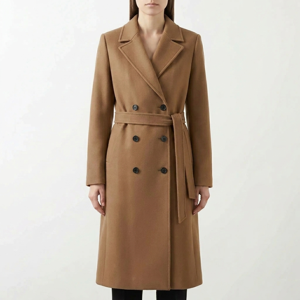 Manteau Long à Double Boutonnage avec Ceinture
