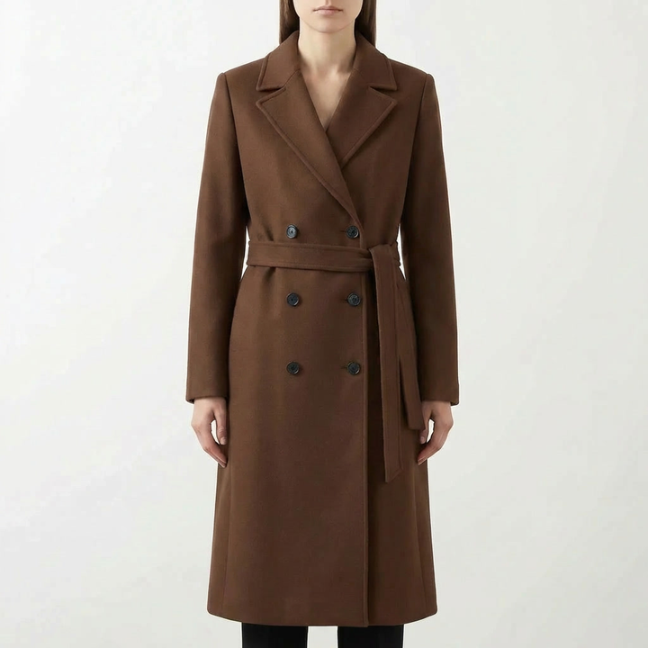 Manteau Long à Double Boutonnage avec Ceinture