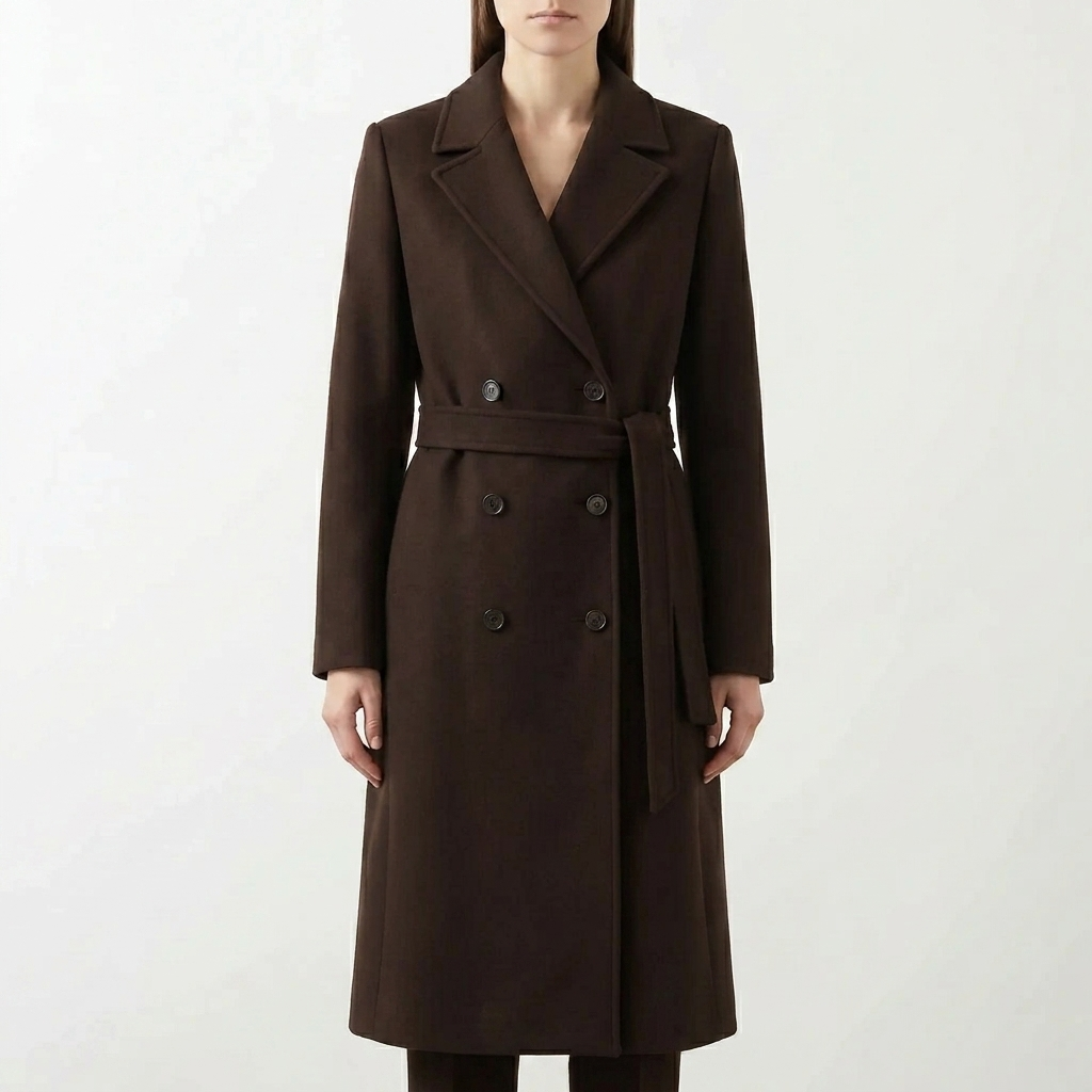Manteau Long à Double Boutonnage avec Ceinture