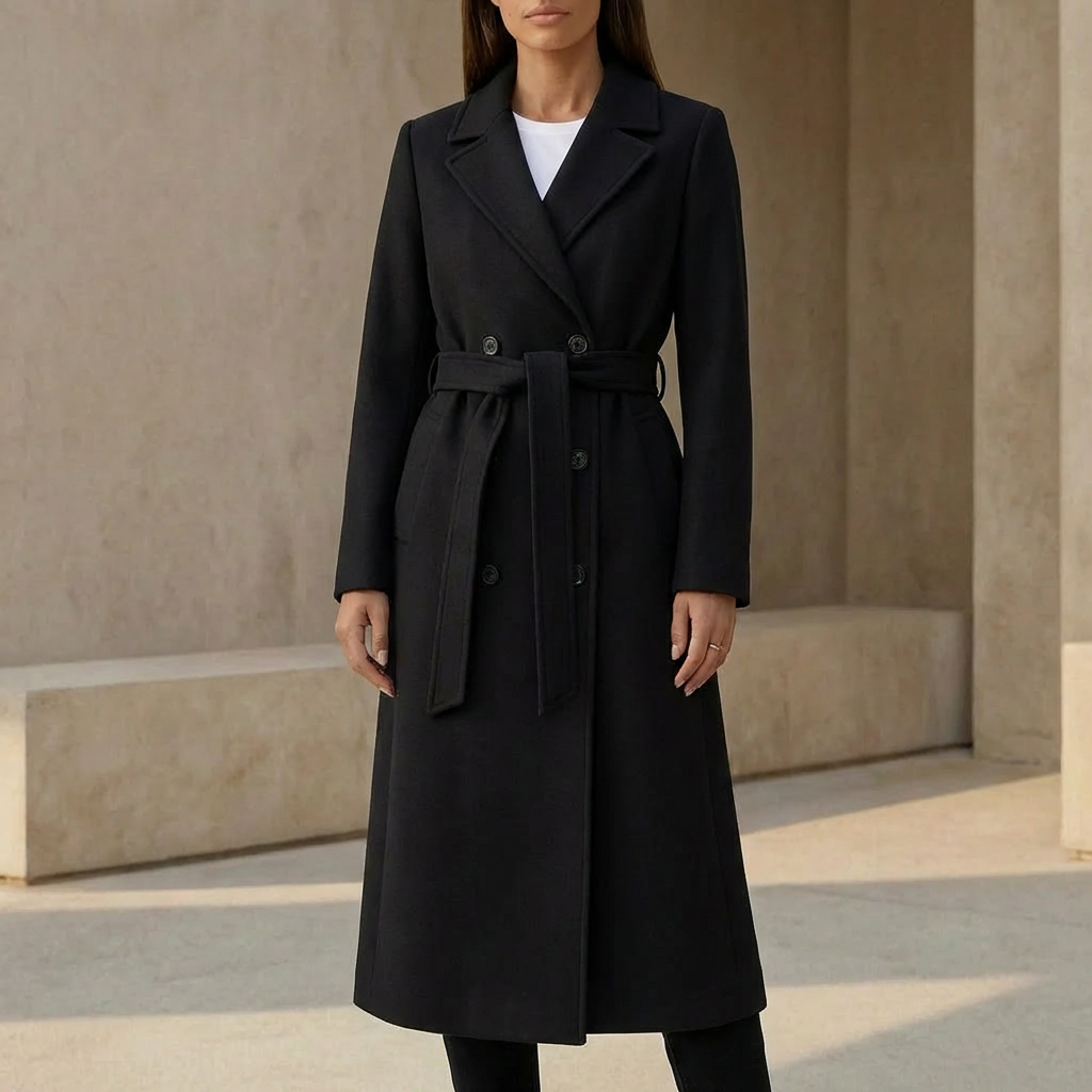 Manteau Long à Double Boutonnage avec Ceinture