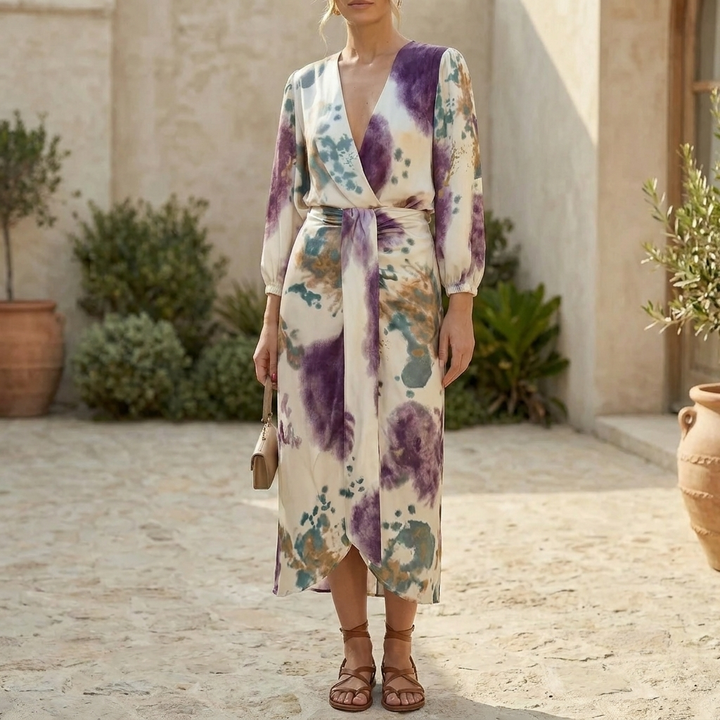 Robe Enveloppante à Manches Longues avec Ceinture