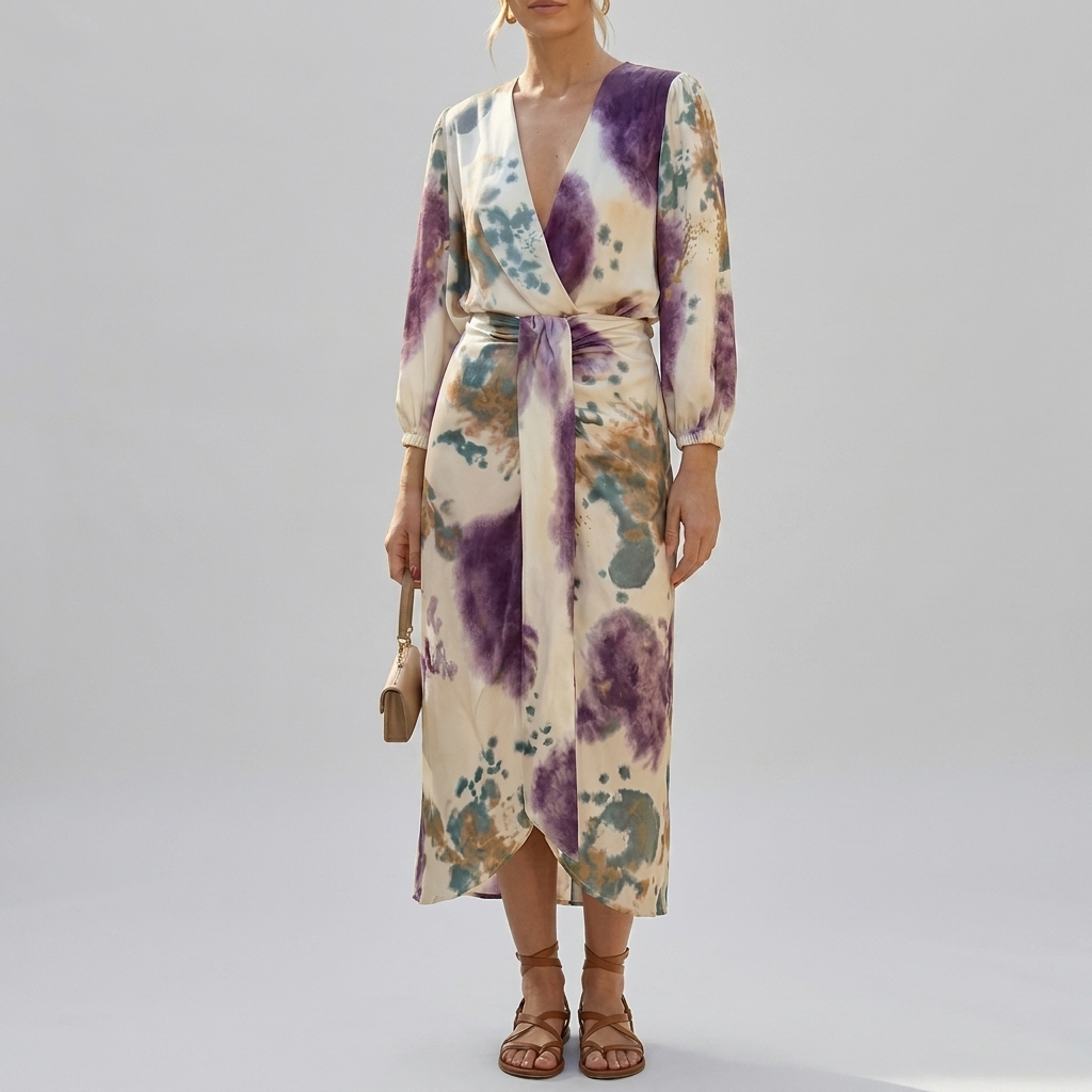 Robe Enveloppante à Manches Longues avec Ceinture