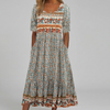 Robe Midi Imprimée Col Carré Boho