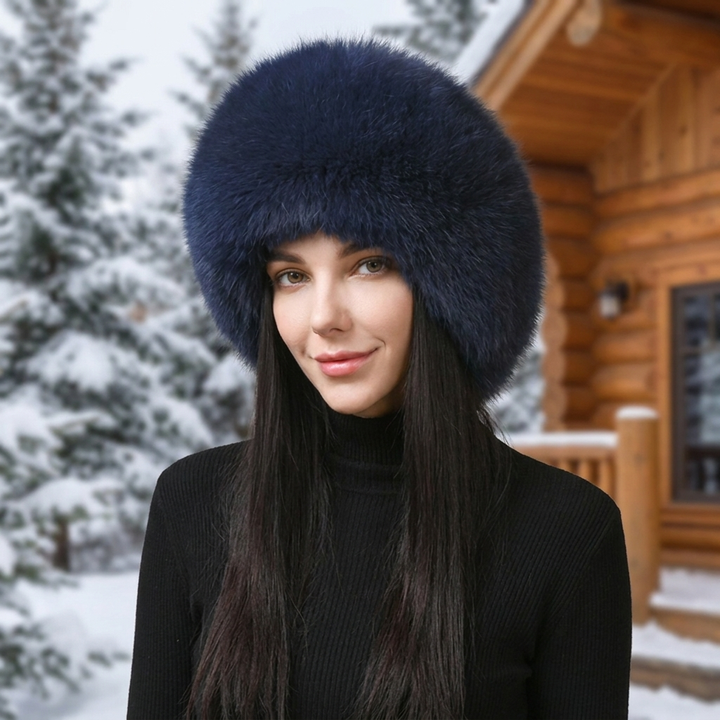 Chapeau d'hiver en fourrure de renard fausse-naturelle avec boucles d'oreilles