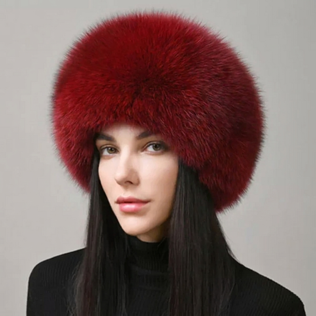 Chapeau d'hiver en fourrure de renard fausse-naturelle avec boucles d'oreilles