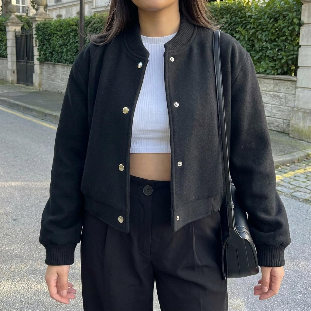 Veste Bomber Coupée Bouton Devant