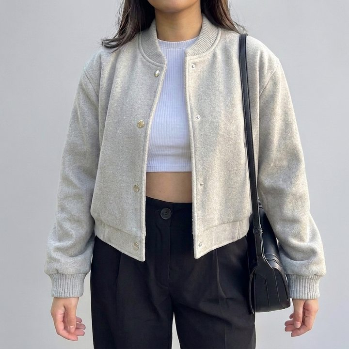Veste Bomber Coupée Bouton Devant